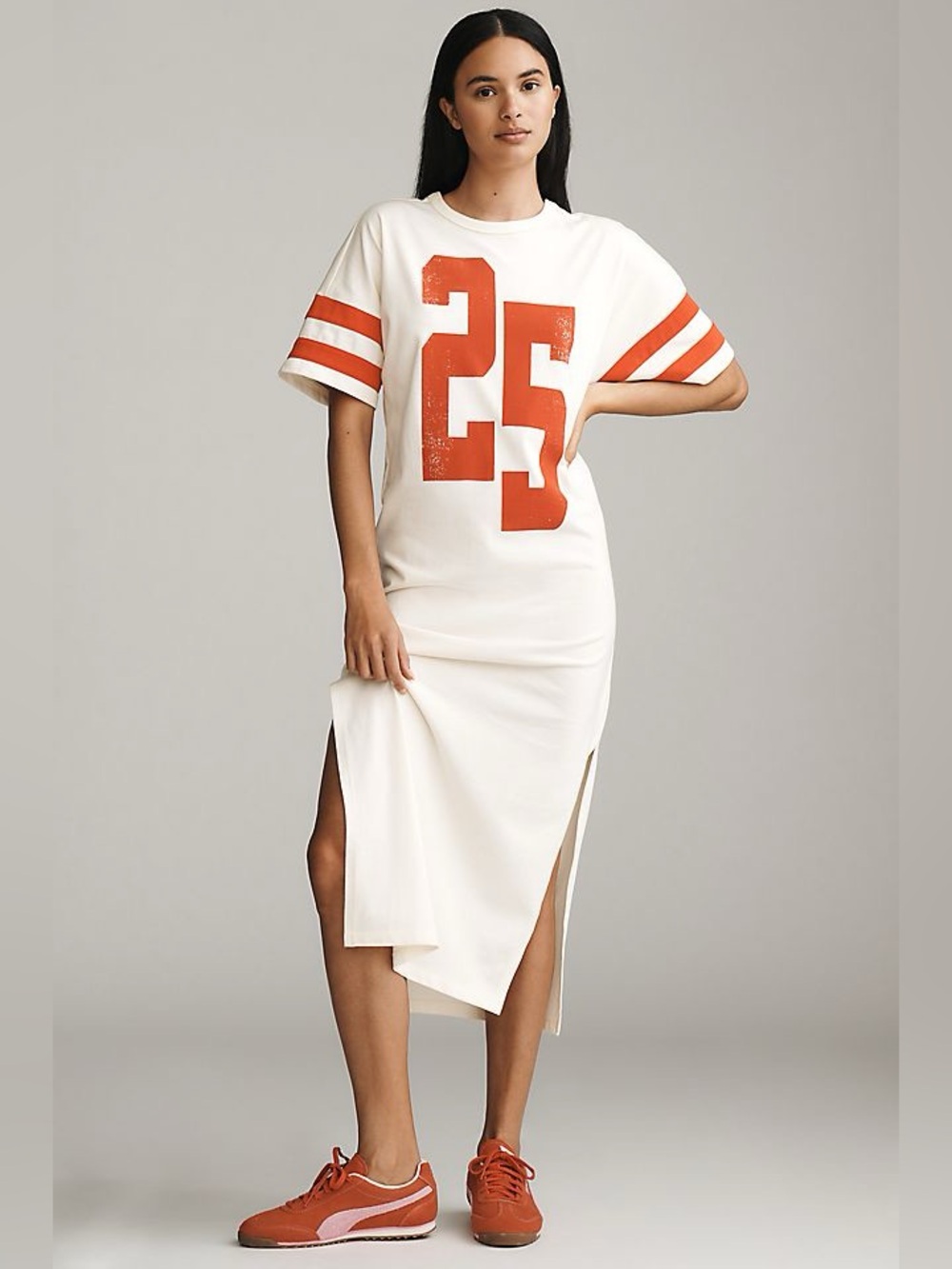Daily Practice Anthropologie Cream Graphic Football Midi T Shirt Dress #25